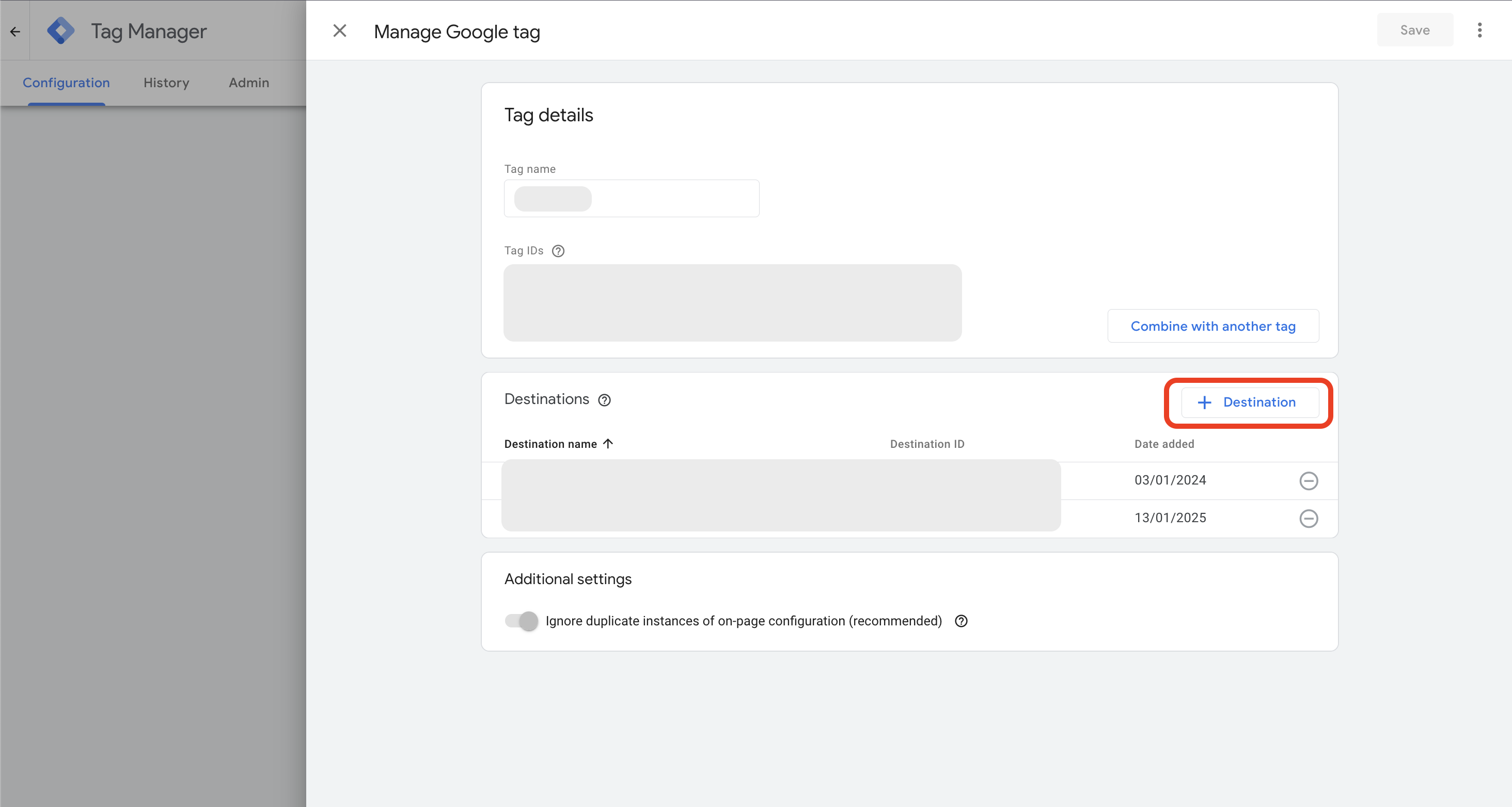 Add a Destination to Google Tag GTAG