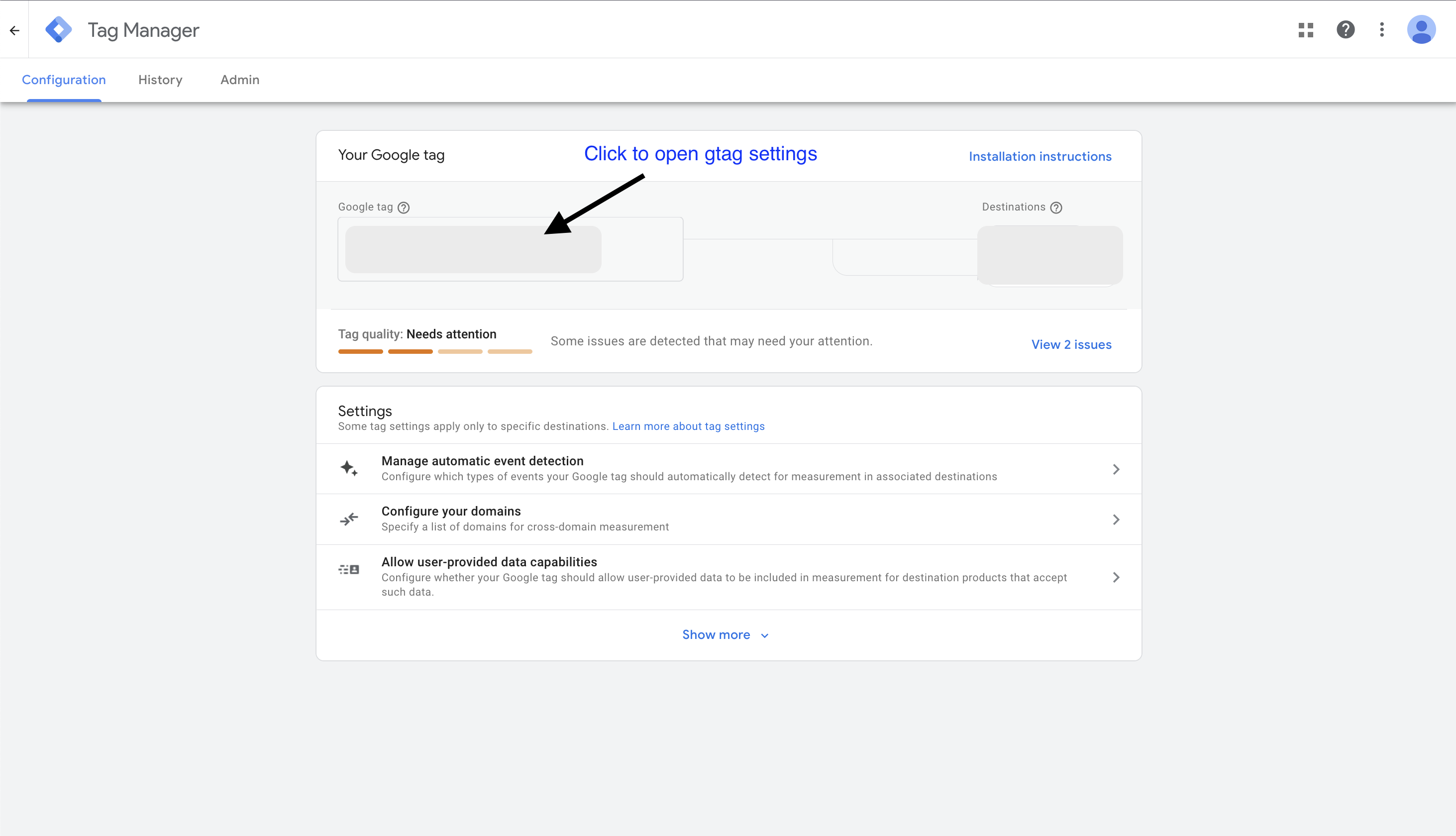 Open the Google Tag's Settings